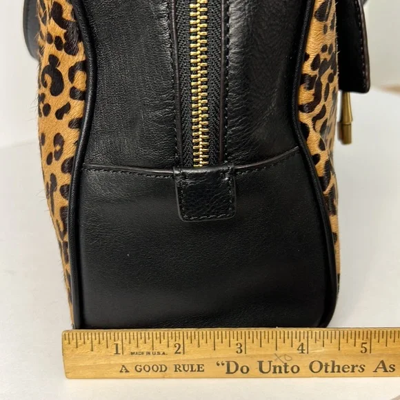 Fossil Black Leather Leopard Cheetah Print Handbag Satchel - Picture 13 of 16